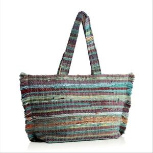 Shiraleah MAYA Bohemian Recycled Cotton Tote Handbag Blue Water Colors. NWT.